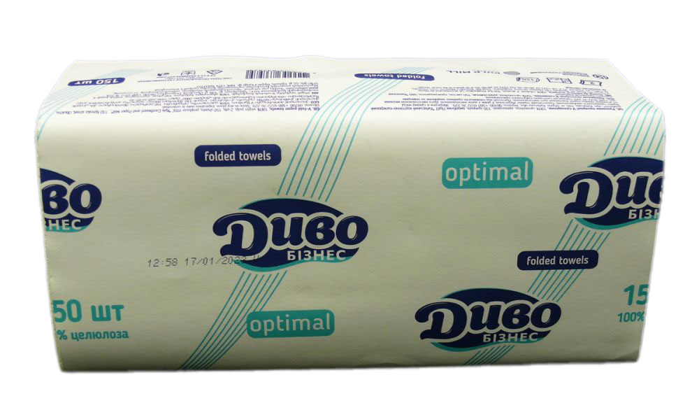 Рушник паперовий Диво Optimal V-складання 2 шари білі 150 аркушів в упаковці